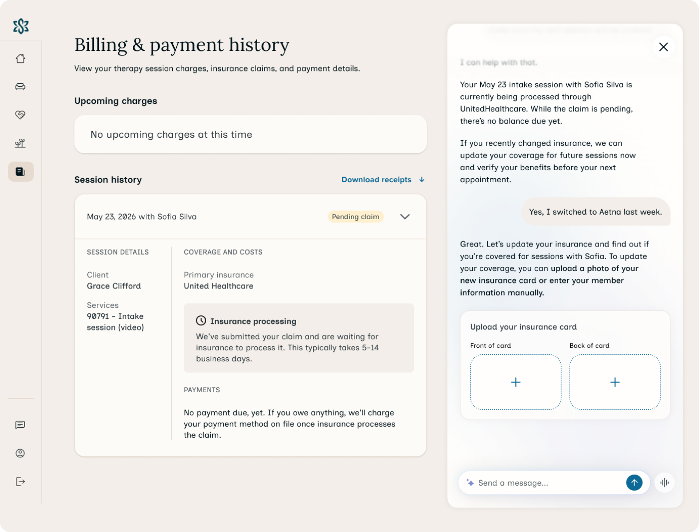 AI agent guiding client through insurance card upload